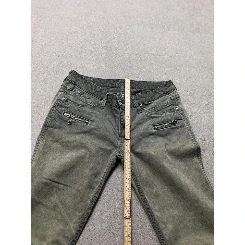 Robins Jean Mens Moto Biker Slim Pants Faded Olive Green Zipper Ribbed Knee 29